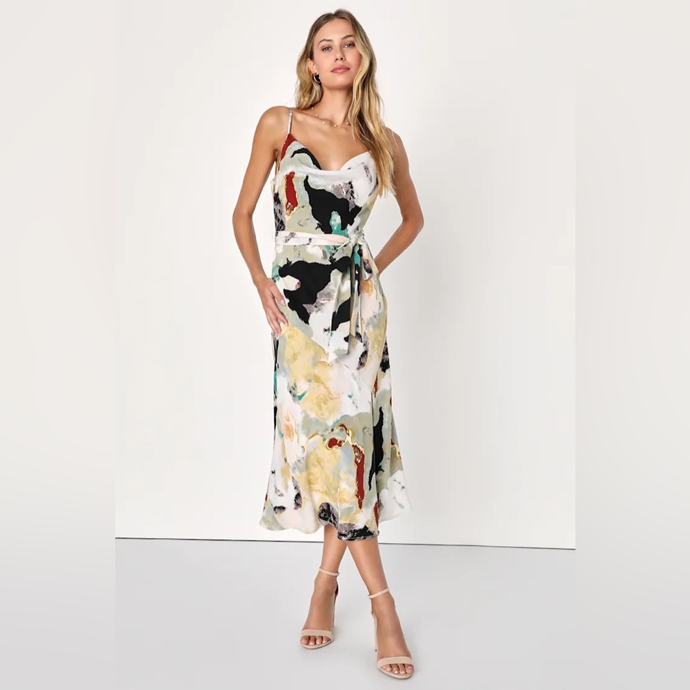 NWT Lulus Abstract Cowl Slip Midi Dress